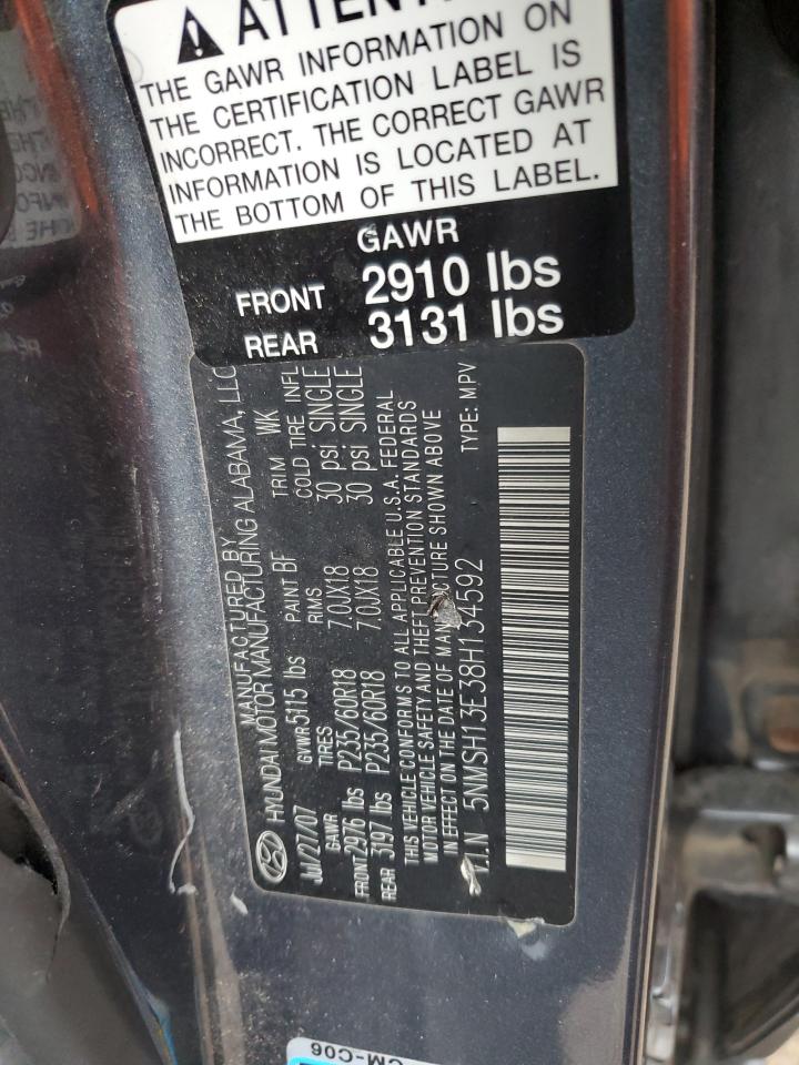 2008 Hyundai Santa Fe Se VIN: 5NMSH13E38H134592 Lot: 93245905