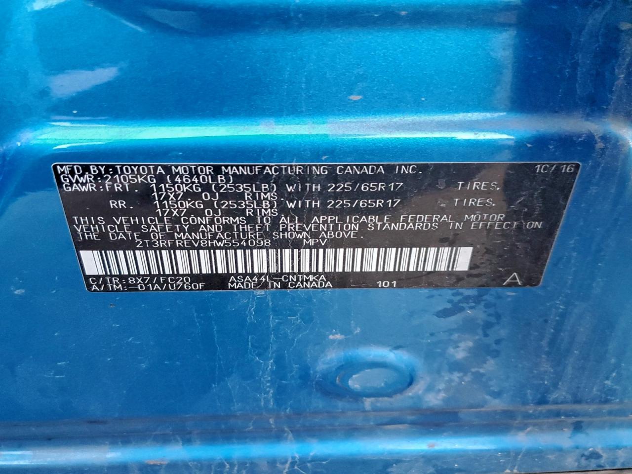 2017 Toyota Rav4 Xle VIN: 2T3RFREV8HW554098 Lot: 94475965