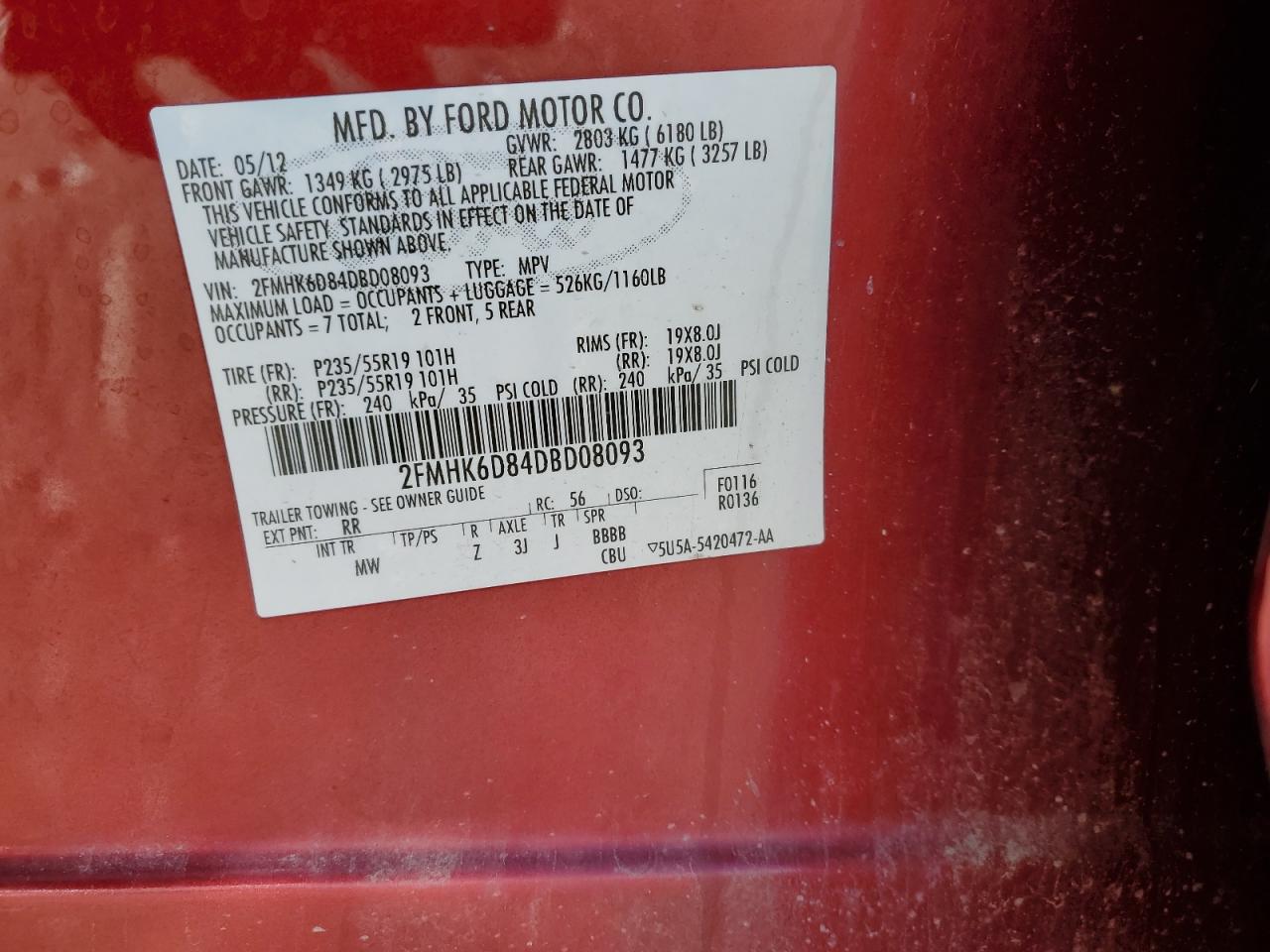 2013 Ford Flex Limited VIN: 2FMHK6D84DBD08093 Lot: 92926105