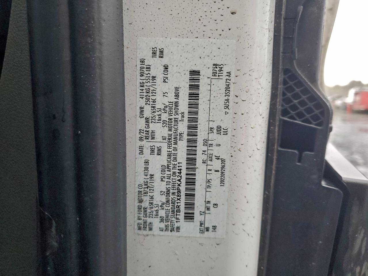 2023 Ford Transit T-250 VIN: 1FTBR1X89PKA24411 Lot: 94302195