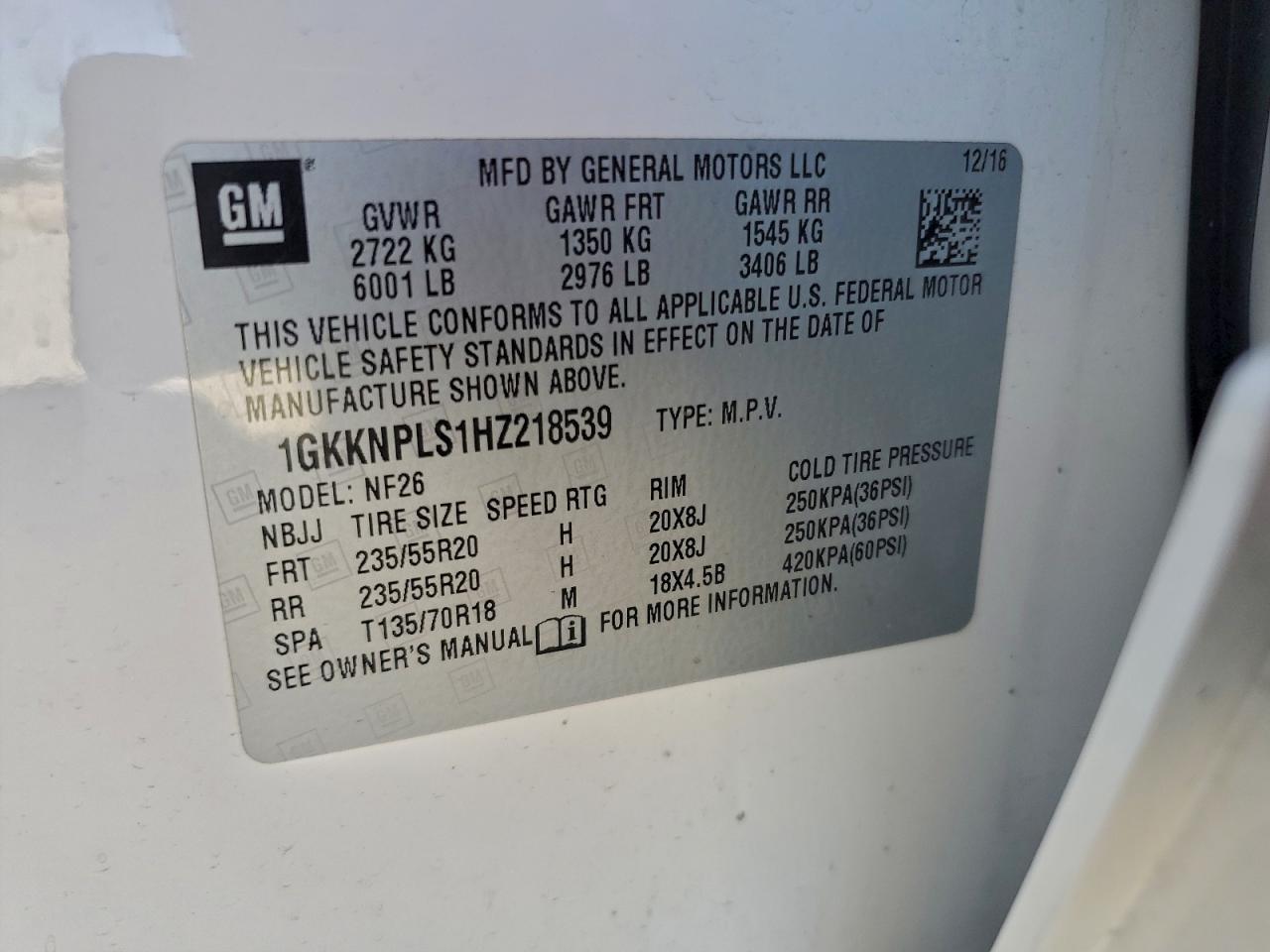 2017 GMC Acadia Denali VIN: 1GKKNPLS1HZ218539 Lot: 94503965