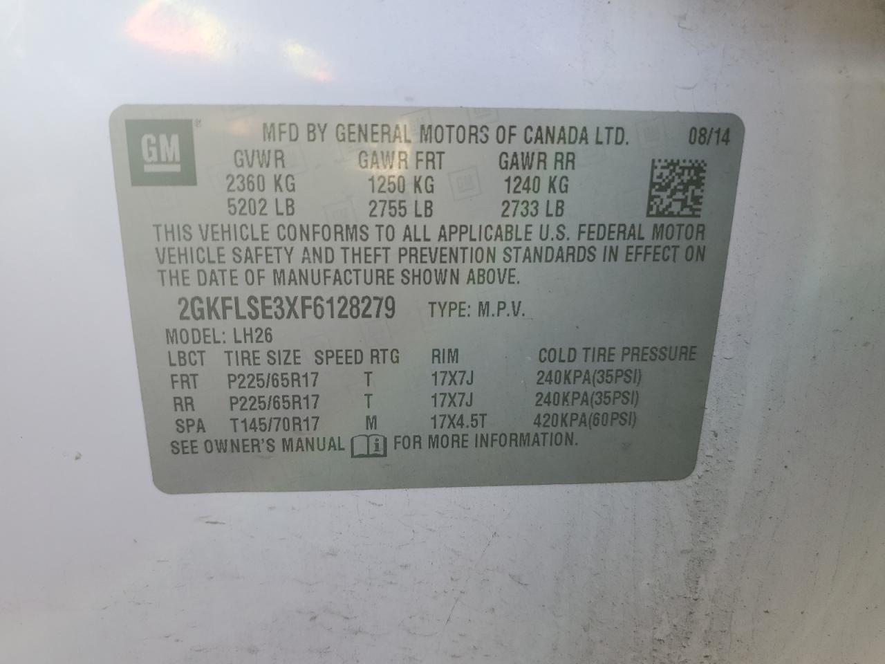 2015 GMC Terrain Slt VIN: 2GKFLSE3XF6128279 Lot: 92295715