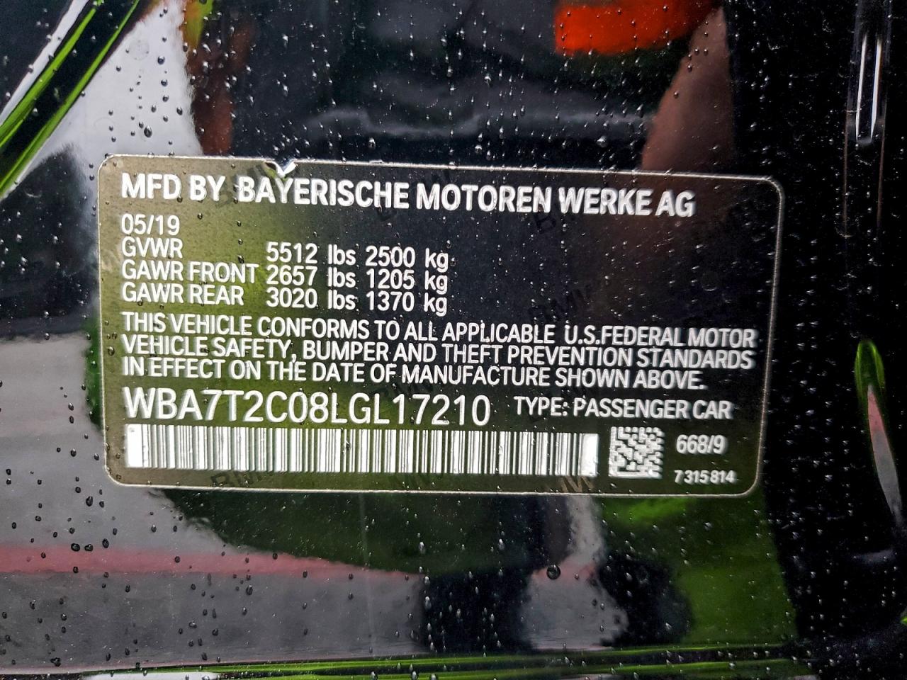 2020 BMW 740 I VIN: WBA7T2C08LGL17210 Lot: 93772445