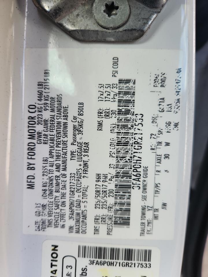 2016 Ford Fusion Se VIN: 3FA6P0H71GR217533 Lot: 92016365