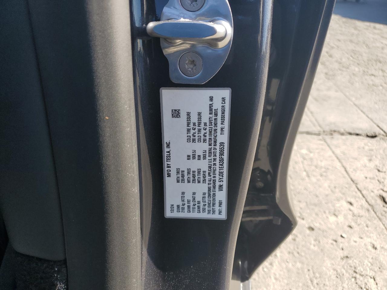 2025 Tesla Model 3 VIN: 5YJ3E1EA3SF906539 Lot: 91651455