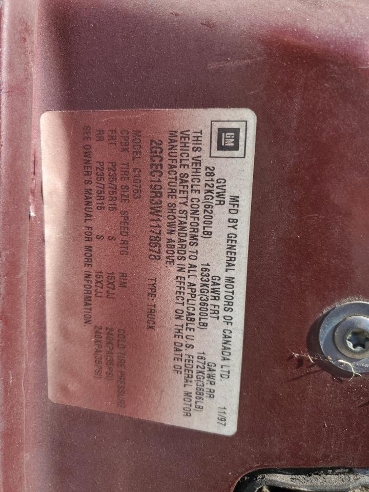 1998 Chevrolet Gmt-400 C1500 VIN: 2GCEC19R3W1178678 Lot: 93008515