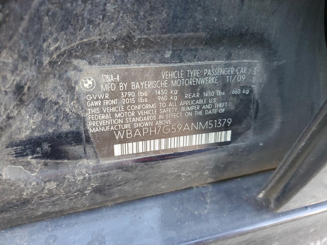 2010 BMW 328 I VIN: WBAPH7G59ANM51379 Lot: 92685875