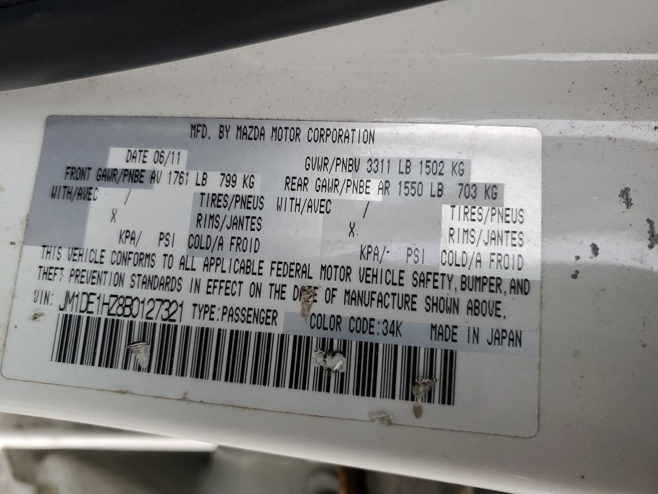 2011 Mazda Mazda2 VIN: JM1DE1HZ8B0127321 Lot: 91196065