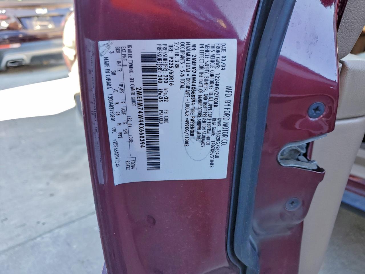 2004 Mercury Grand Marquis Gs VIN: 2MEFM74W44X668394 Lot: 94500025