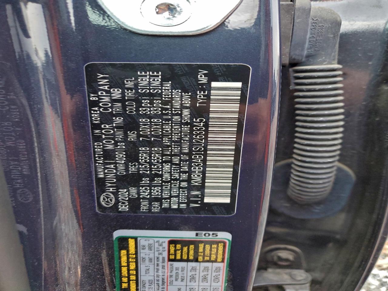 2025 Hyundai Kona Sel VIN: KM8HB3AB1SU263345 Lot: 94310975