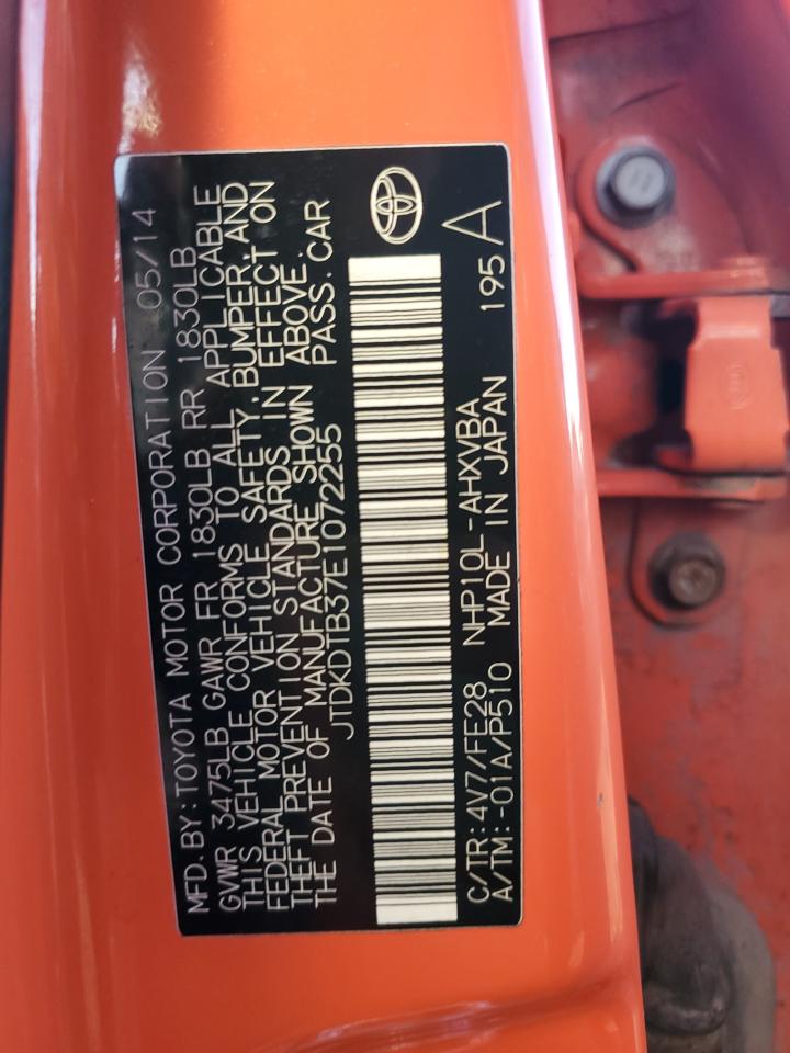 2014 Toyota Prius C VIN: JTDKDTB37E1072255 Lot: 92393245