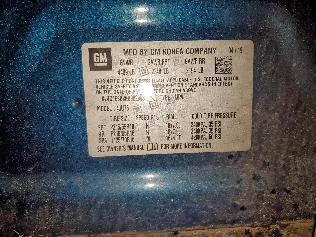 2019 Buick Encore Preferred VIN: KL4CJESB8KB902998 Lot: 93879195