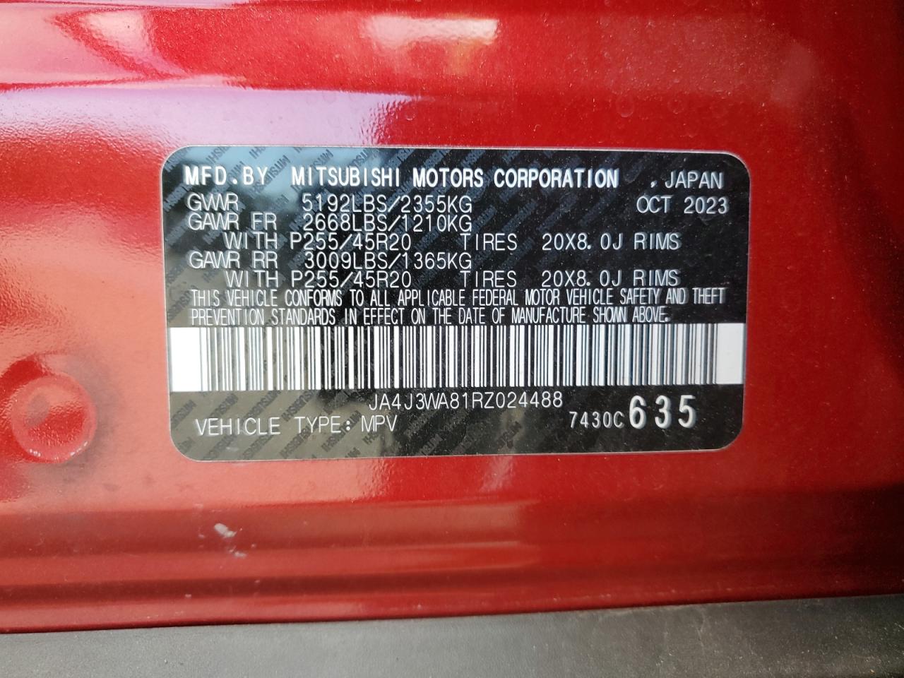 2024 Mitsubishi Outlander Sel VIN: JA4J3WA81RZ024488 Lot: 92302965