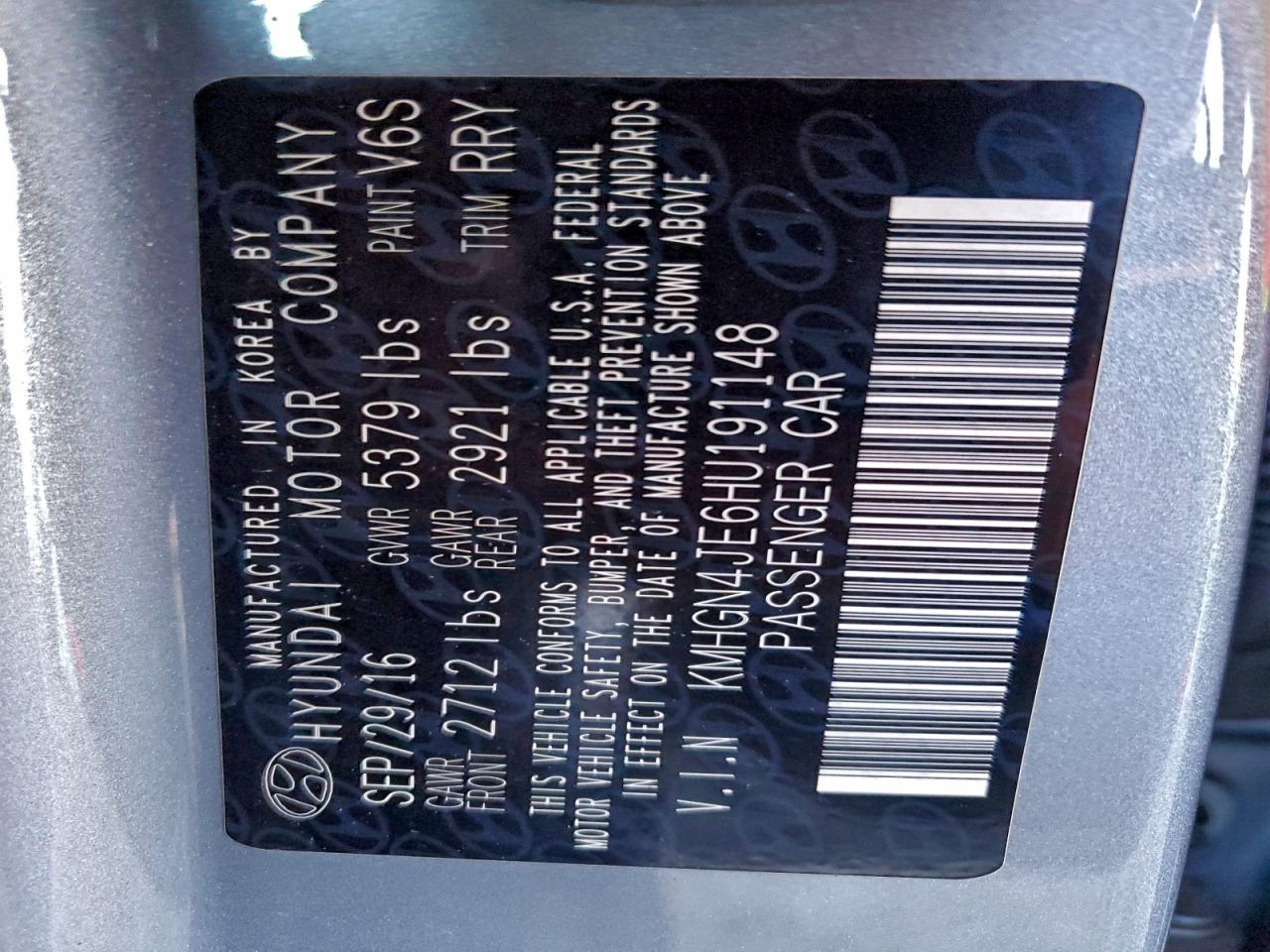 2017 Genesis G80 Base VIN: KMHGN4JE6HU191148 Lot: 93344075