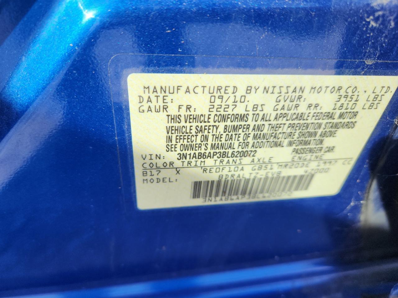 2011 Nissan Sentra 2.0 VIN: 3N1AB6AP3BL620072 Lot: 92874785