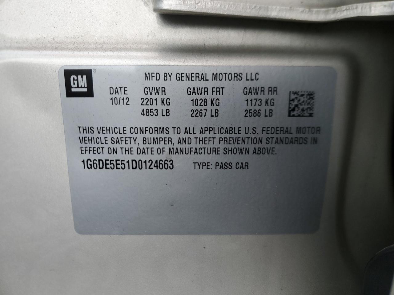 2013 Cadillac Cts Luxury Collection VIN: 1G6DE5E51D0124663 Lot: 92251555