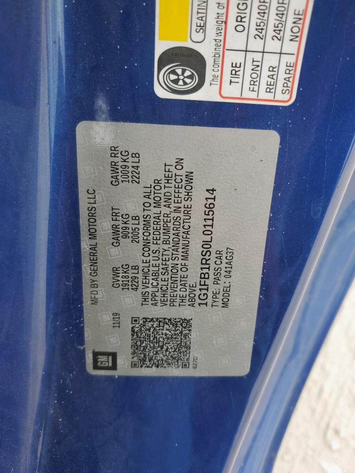 2020 Chevrolet Camaro Ls VIN: 1G1FB1RS0L0115614 Lot: 92317655