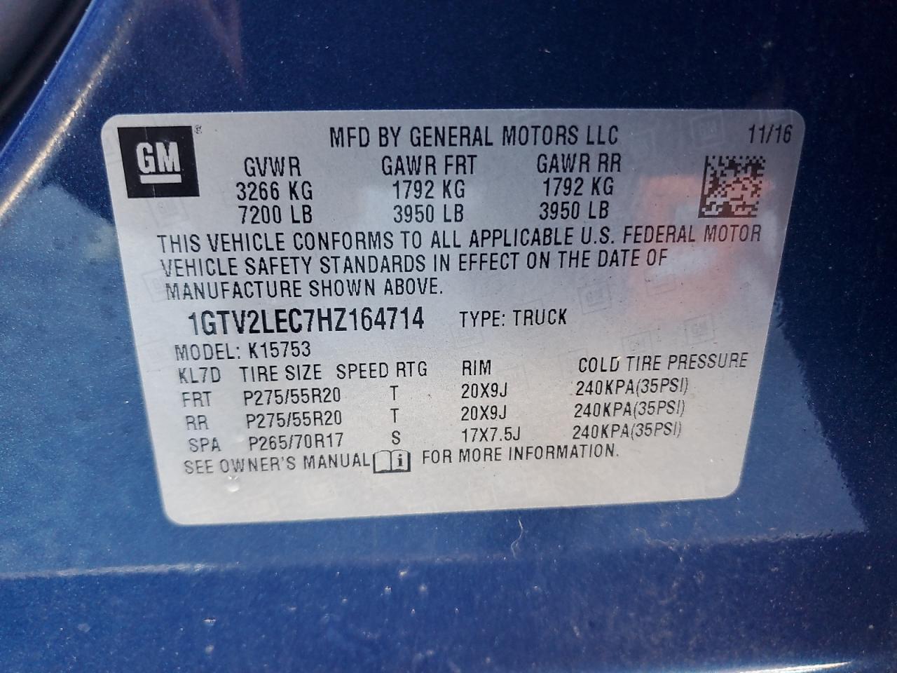 2017 GMC Sierra K1500 VIN: 1GTV2LEC7HZ164714 Lot: 93406775