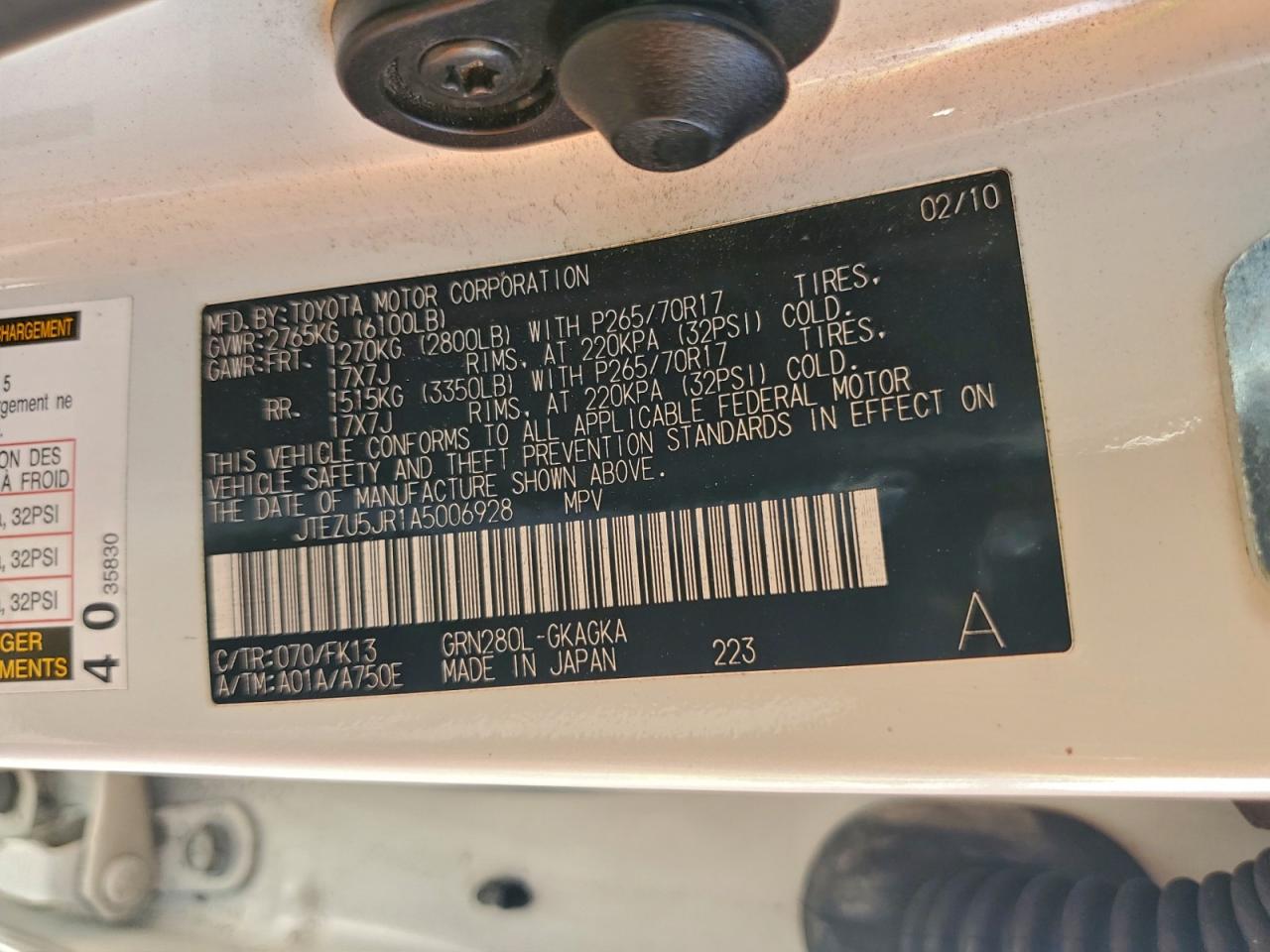 2010 Toyota 4Runner Sr5 VIN: JTEZU5JR1A5006928 Lot: 94197725