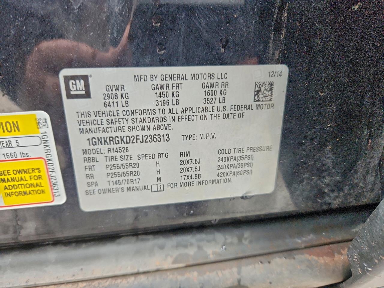 2015 Chevrolet Traverse Lt VIN: 1GNKRGKD2FJ236313 Lot: 92792285