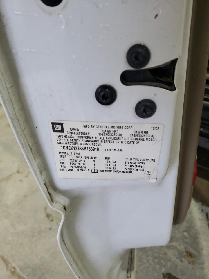 2003 Chevrolet Tahoe K1500 VIN: 1GNEK13Z83R163910 Lot: 92416885