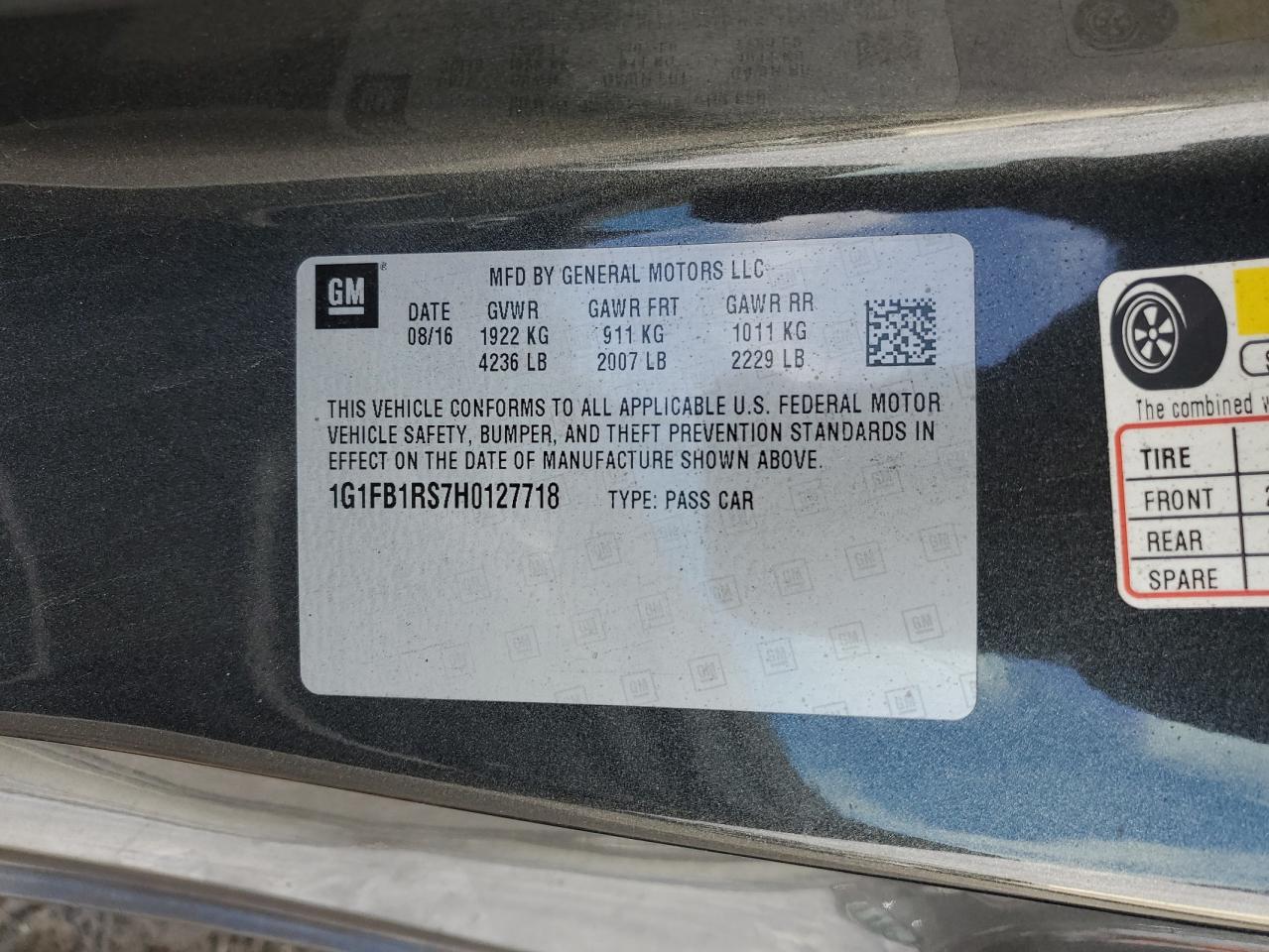 2017 Chevrolet Camaro Lt VIN: 1G1FB1RS7H0127718 Lot: 91407145