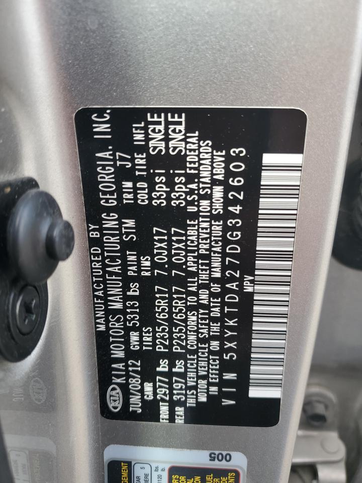 2013 Kia Sorento Lx VIN: 5XYKTDA27DG342603 Lot: 93057635