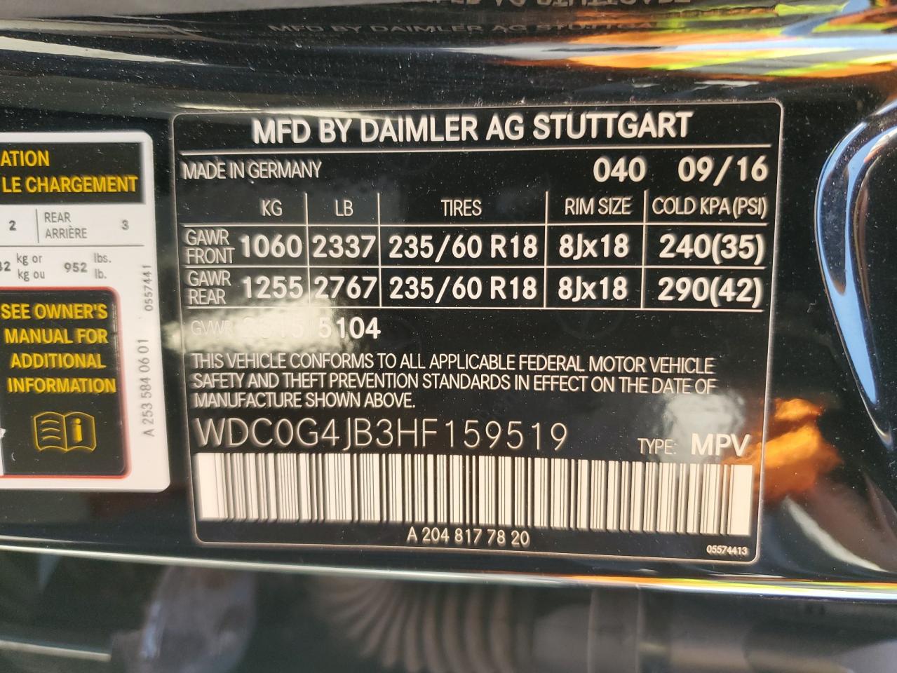 2017 Mercedes-Benz Glc 300 VIN: WDC0G4JB3HF159519 Lot: 91394255