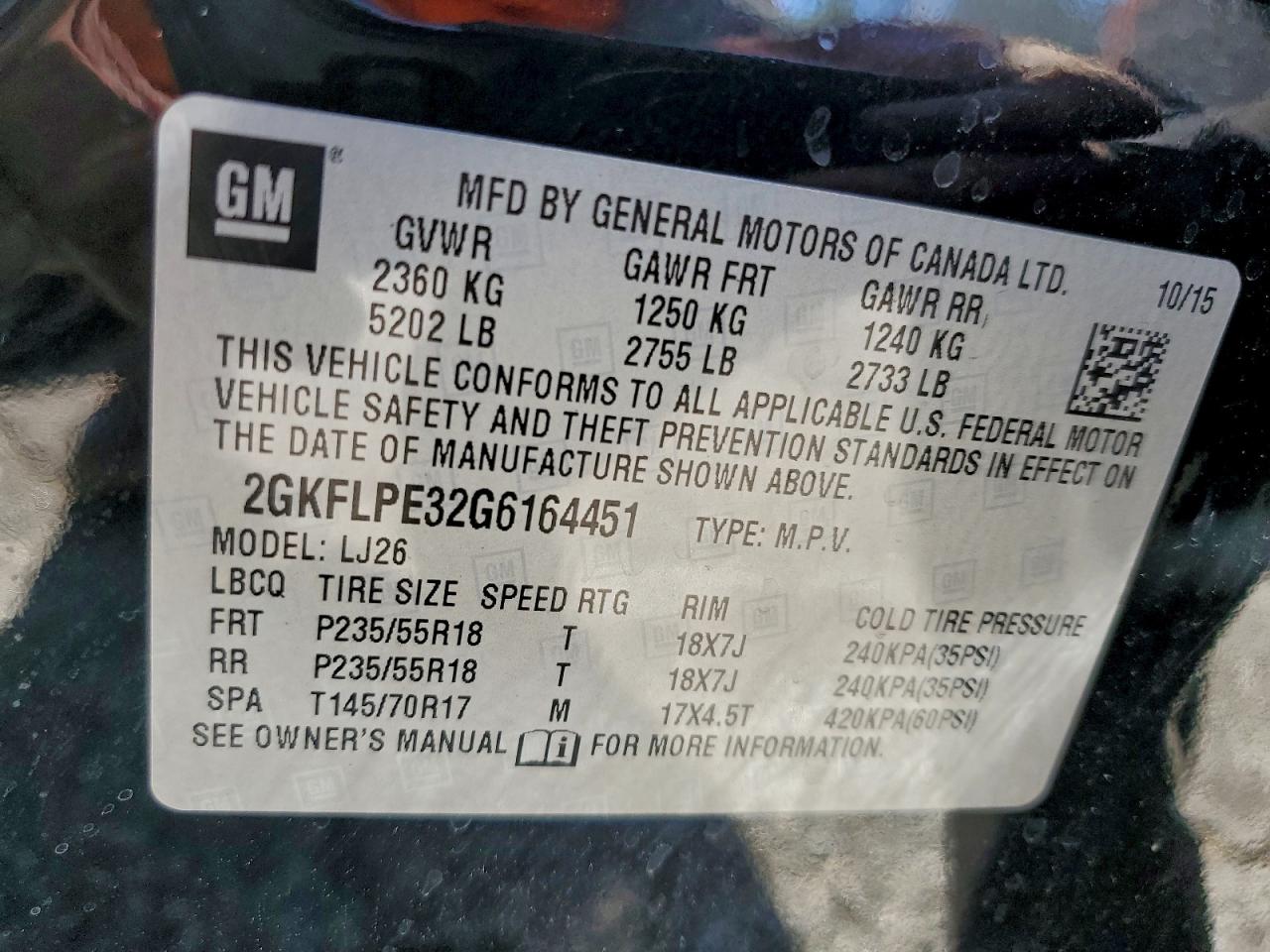 2016 GMC Terrain Slt VIN: 2GKFLPE32G6164451 Lot: 94109645