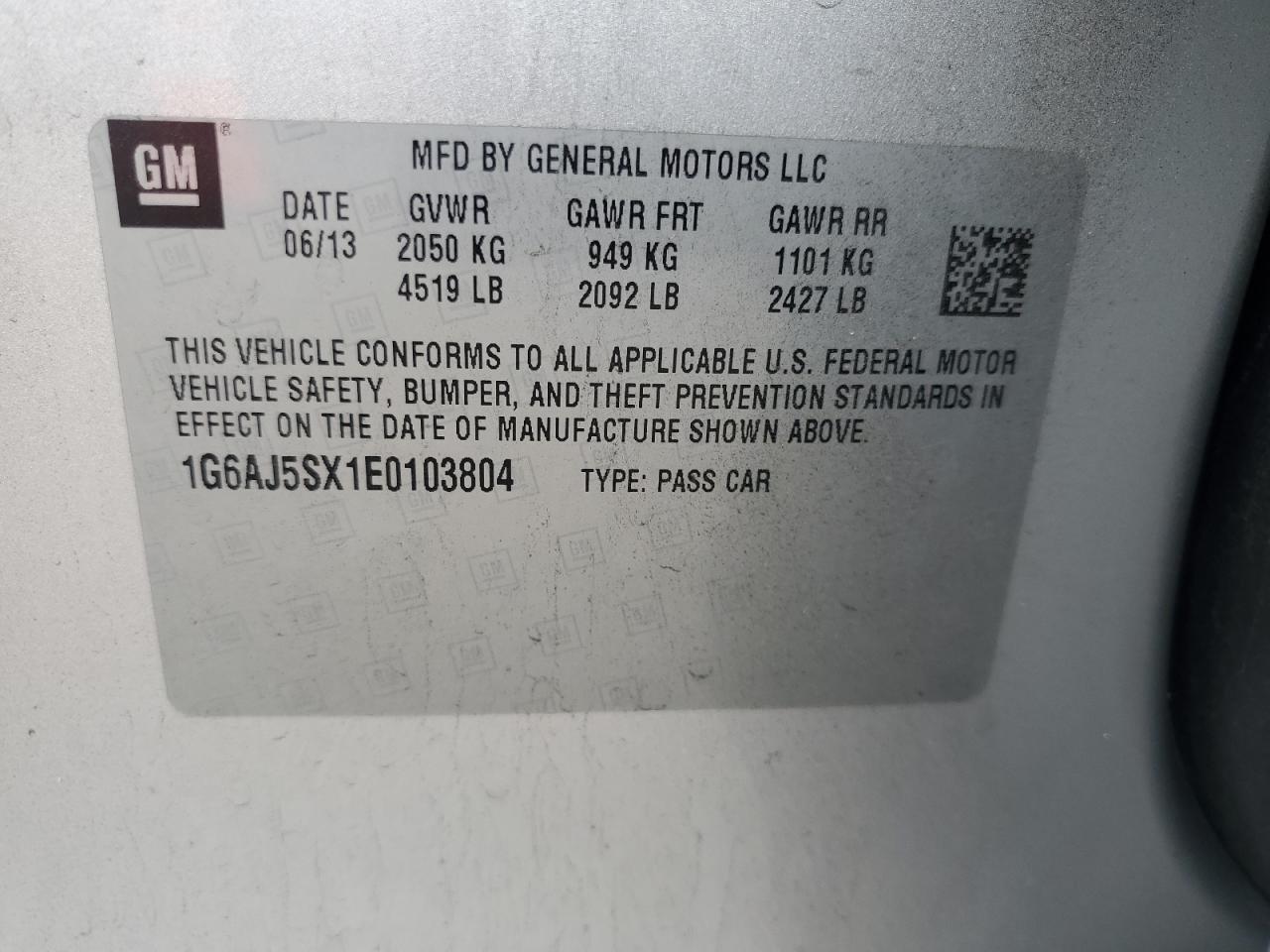 2014 Cadillac Ats Performance VIN: 1G6AJ5SX1E0103804 Lot: 93216785