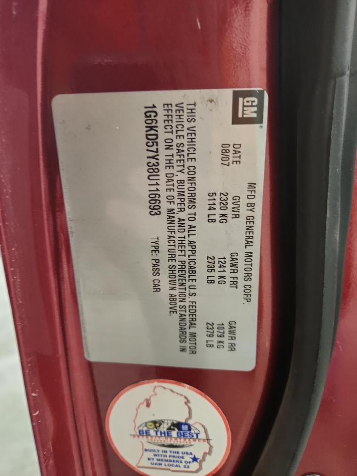 2008 Cadillac Dts VIN: 1G6KD57Y38U116693 Lot: 92383945