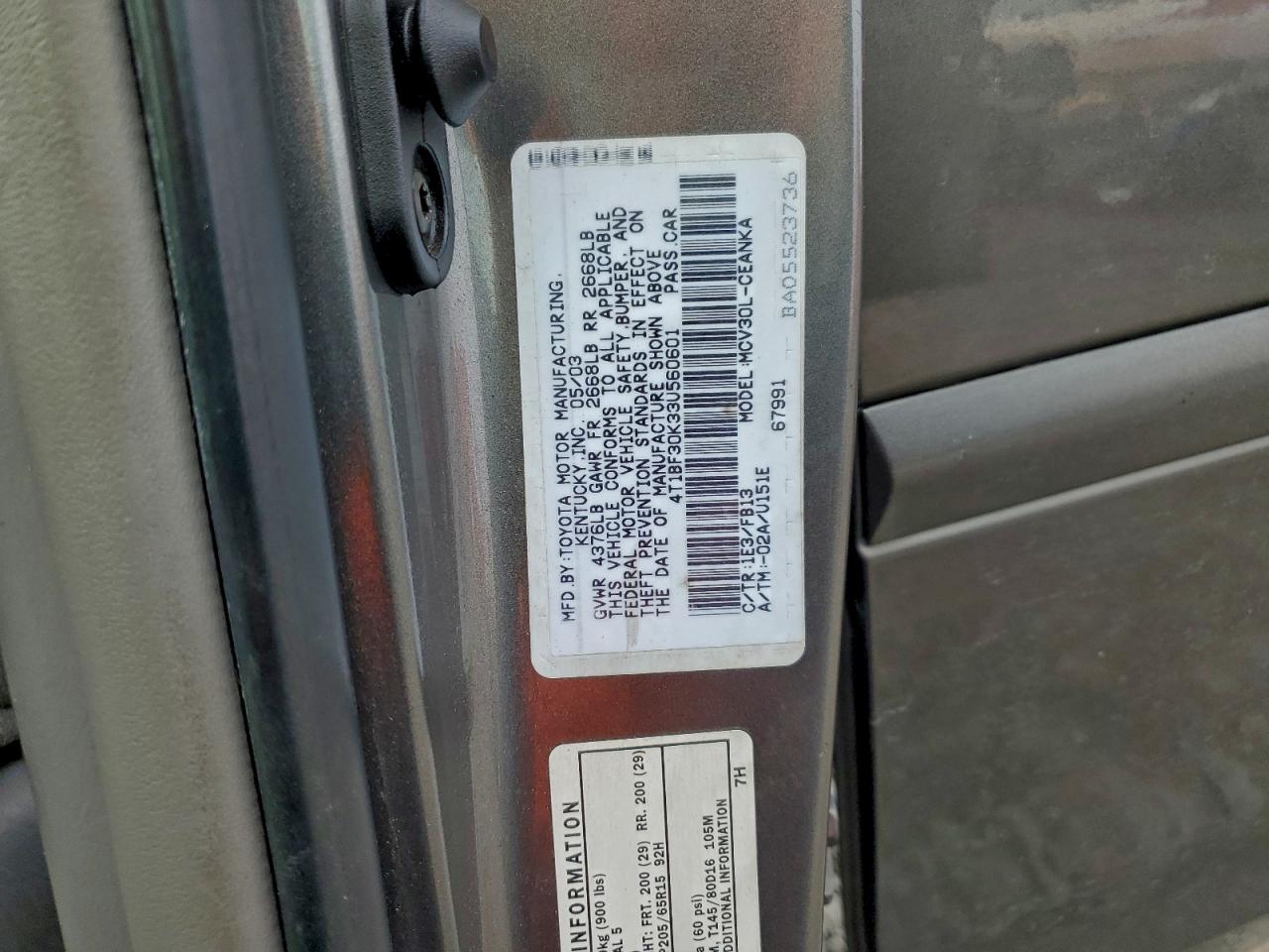 2003 Toyota Camry Le VIN: 4T1BF30K33U560601 Lot: 94110695