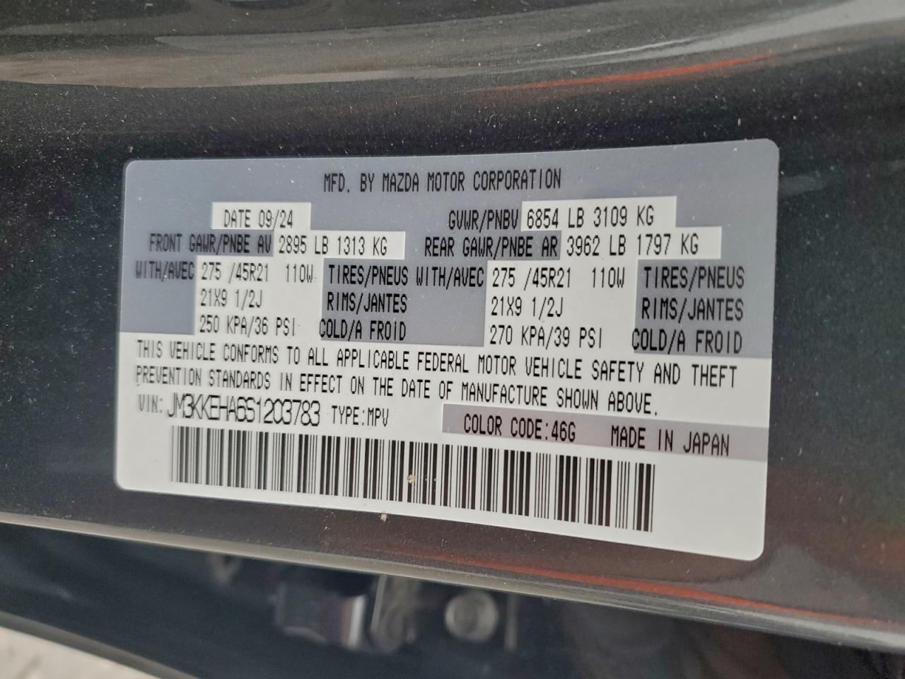 2025 Mazda Cx-90 Premium Plus VIN: JM3KKEHA6S1203783 Lot: 94217695