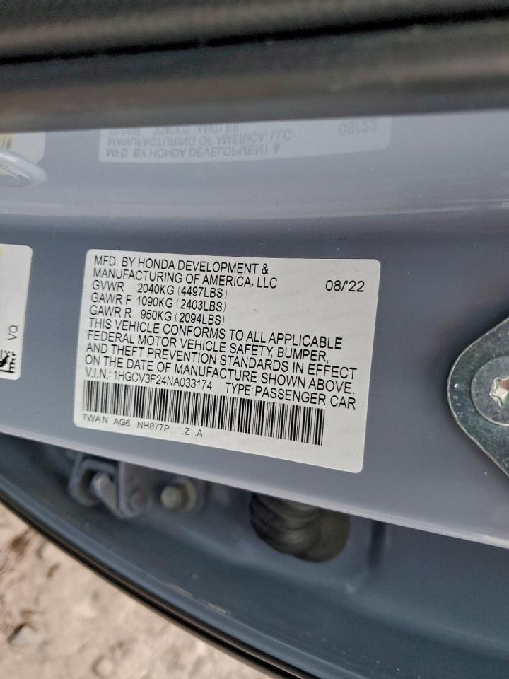 2022 Honda Accord Hybrid Sport VIN: 1HGCV3F24NA033174 Lot: 94119825