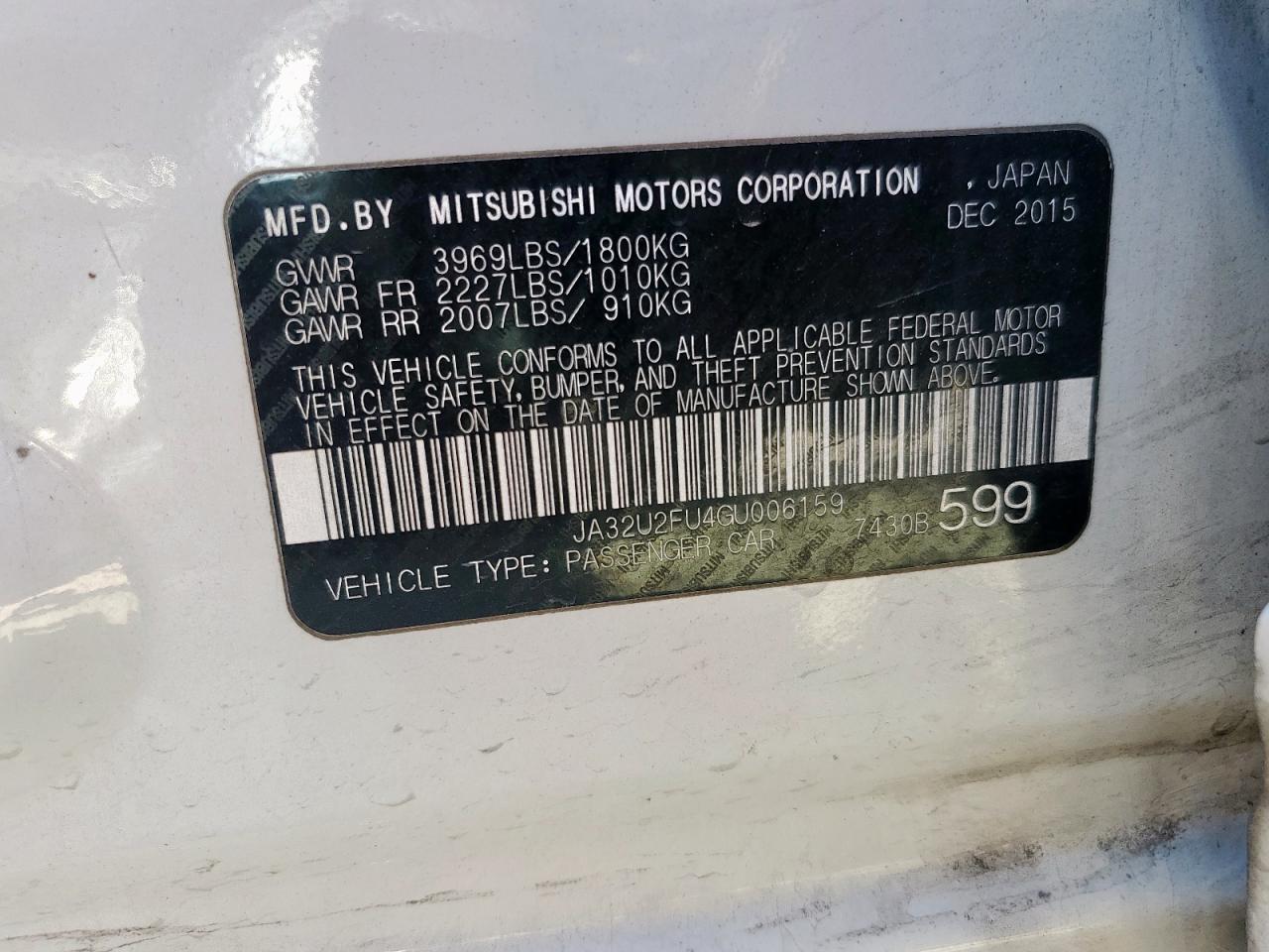 2016 Mitsubishi Lancer Es VIN: JA32U2FU4GU006159 Lot: 90336885