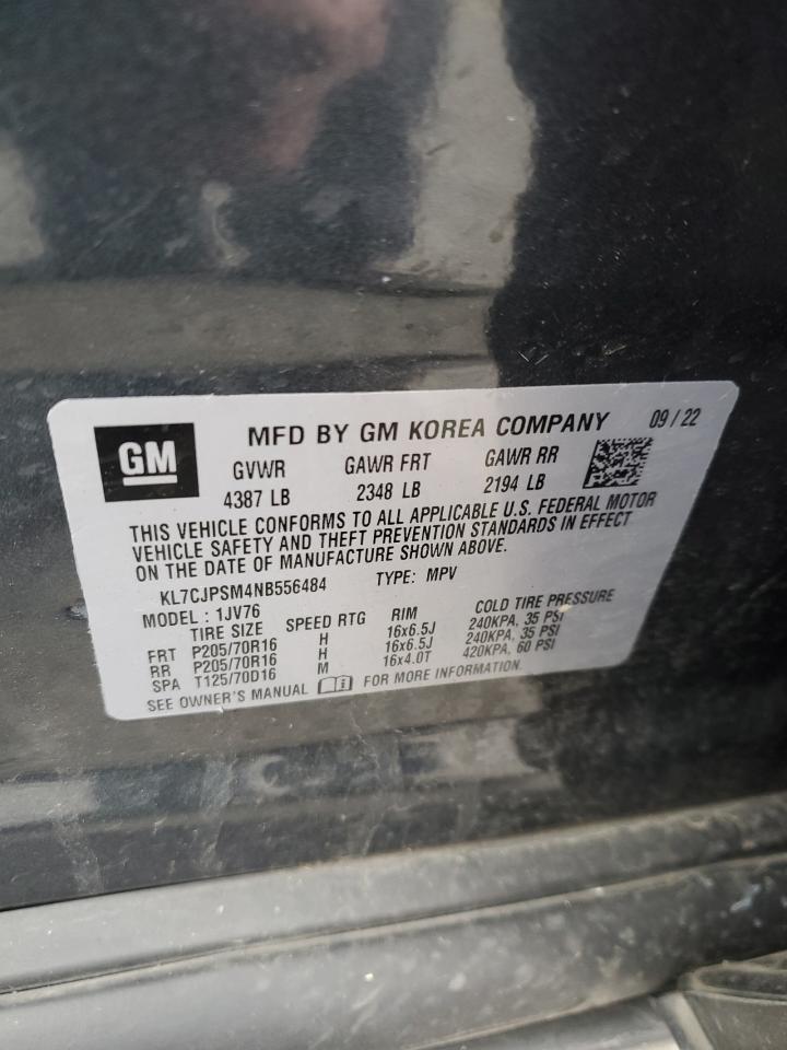 2022 Chevrolet Trax 1Lt VIN: KL7CJPSM4NB556484 Lot: 92240915