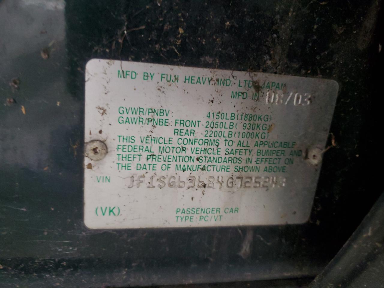 2004 Subaru Forester 2.5X VIN: JF1SG63684G725243 Lot: 93226295