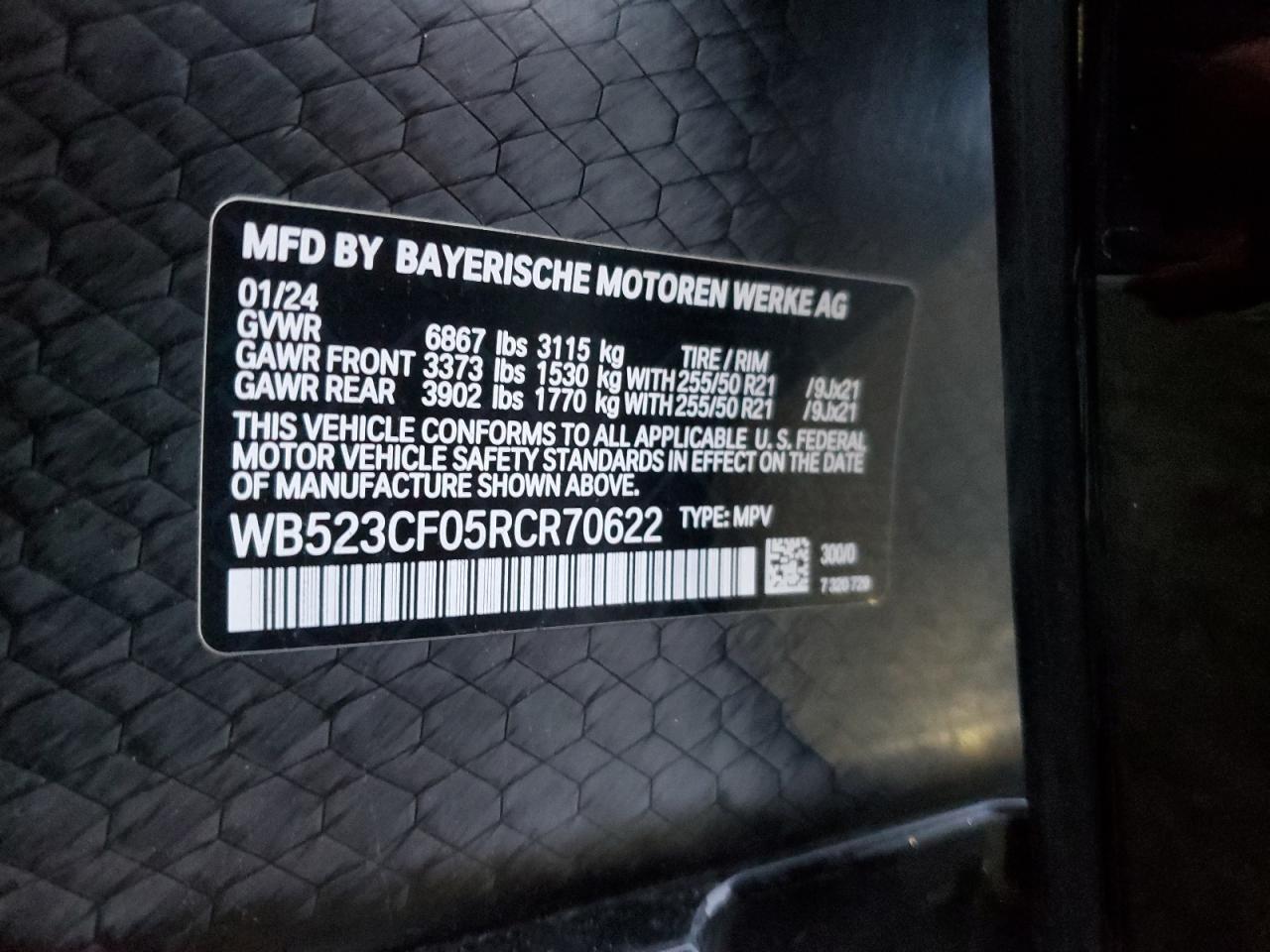 2024 BMW Ix xDrive50 VIN: WB523CF05RCR70622 Lot: 93333955