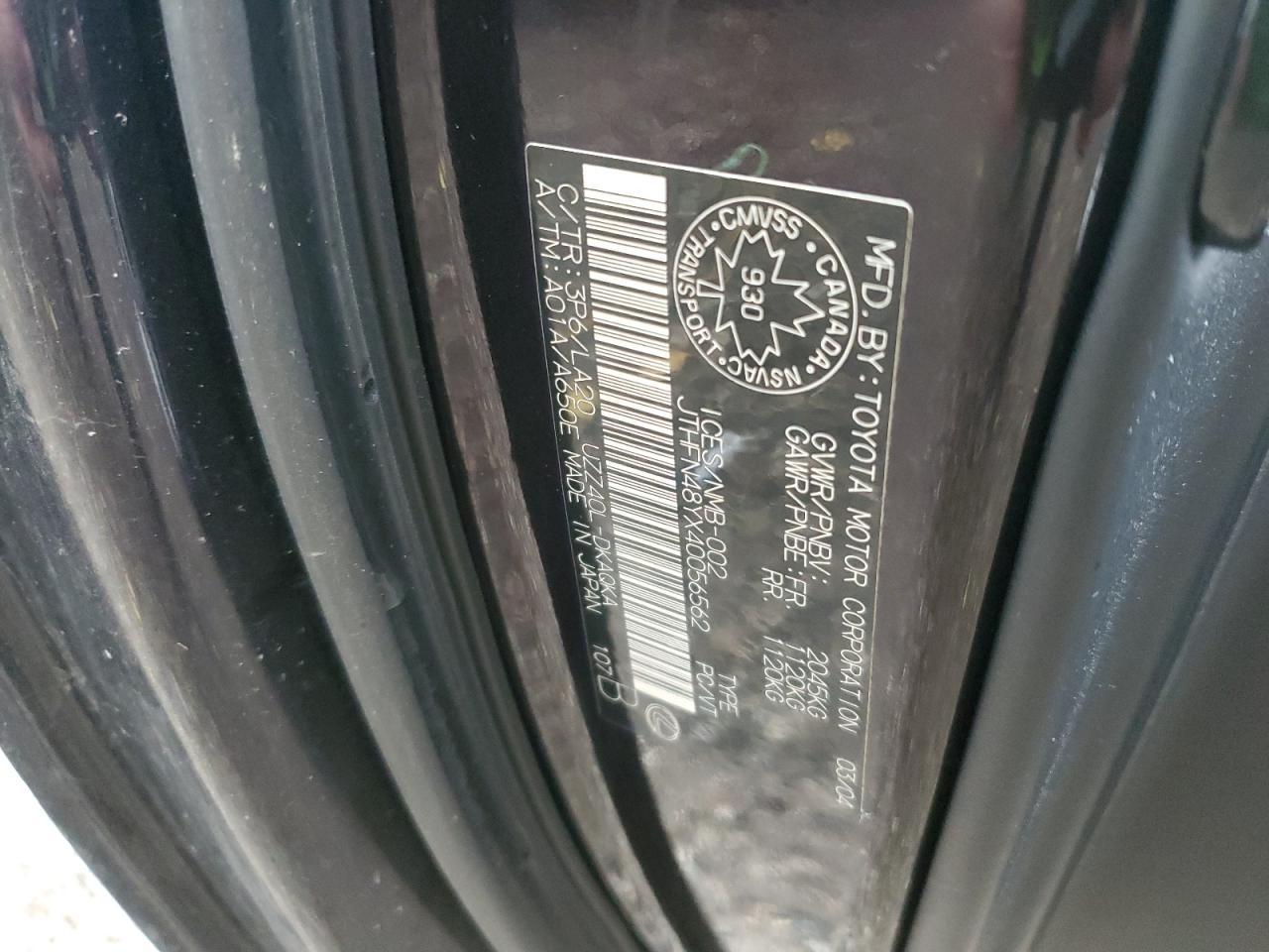 2004 Lexus Sc 430 VIN: JTHFN48YX40056562 Lot: 91558095