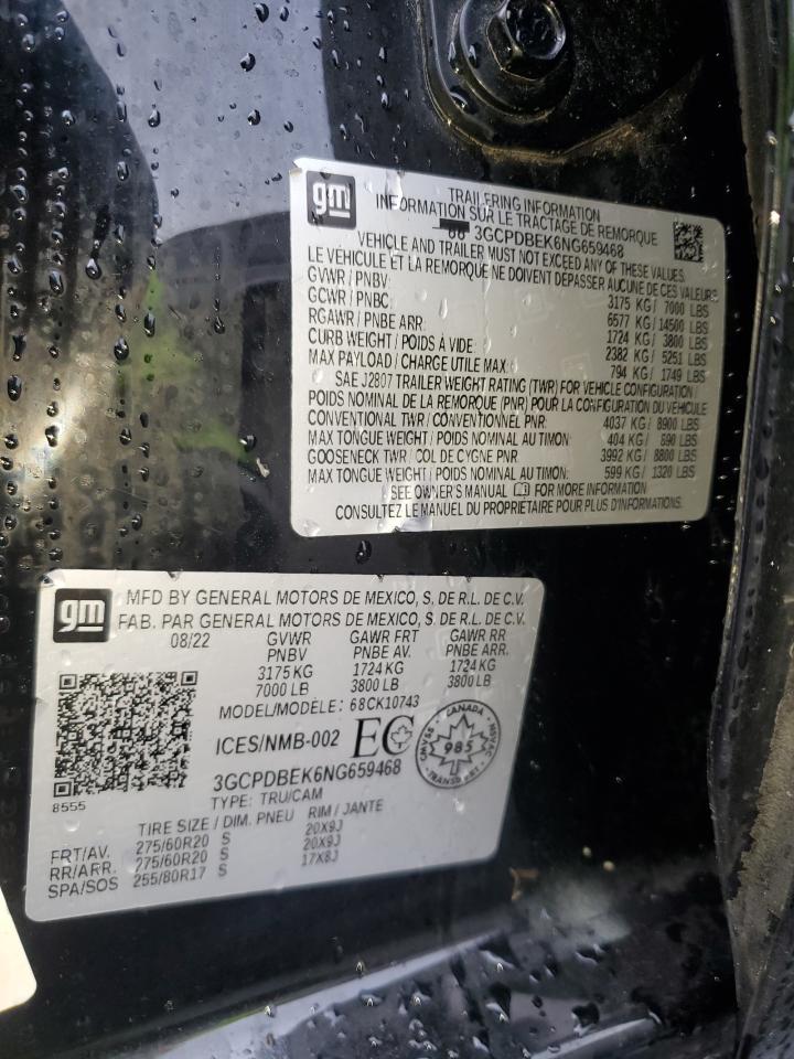 2022 Chevrolet Silverado K1500 Custom VIN: 3GCPDBEK6NG659468 Lot: 91415965