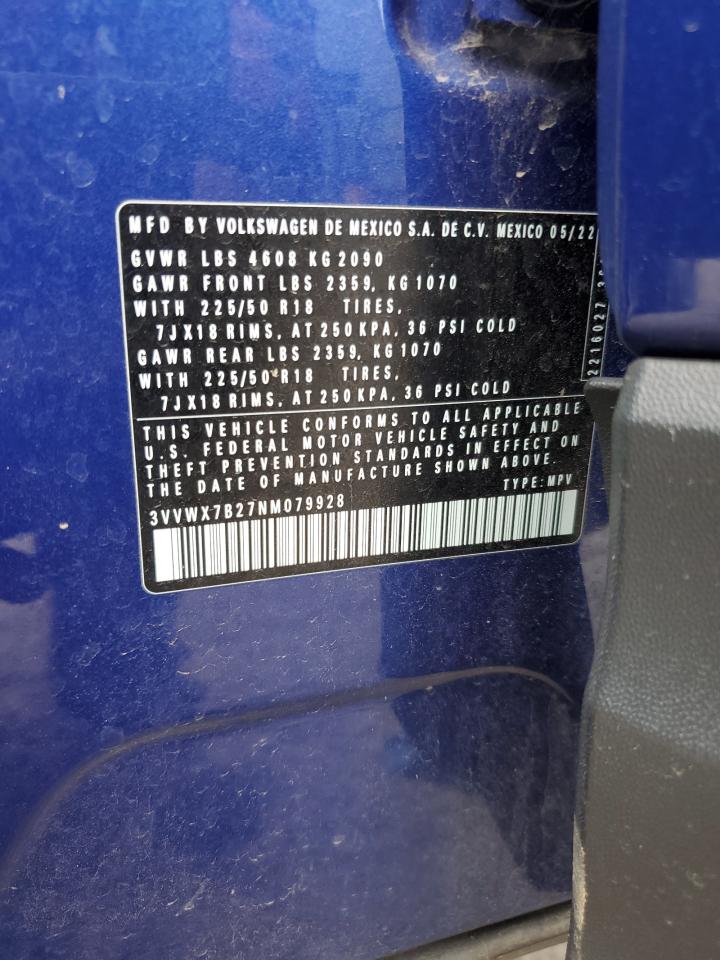 2022 Volkswagen Taos Se VIN: 3VVWX7B27NM079928 Lot: 92801785