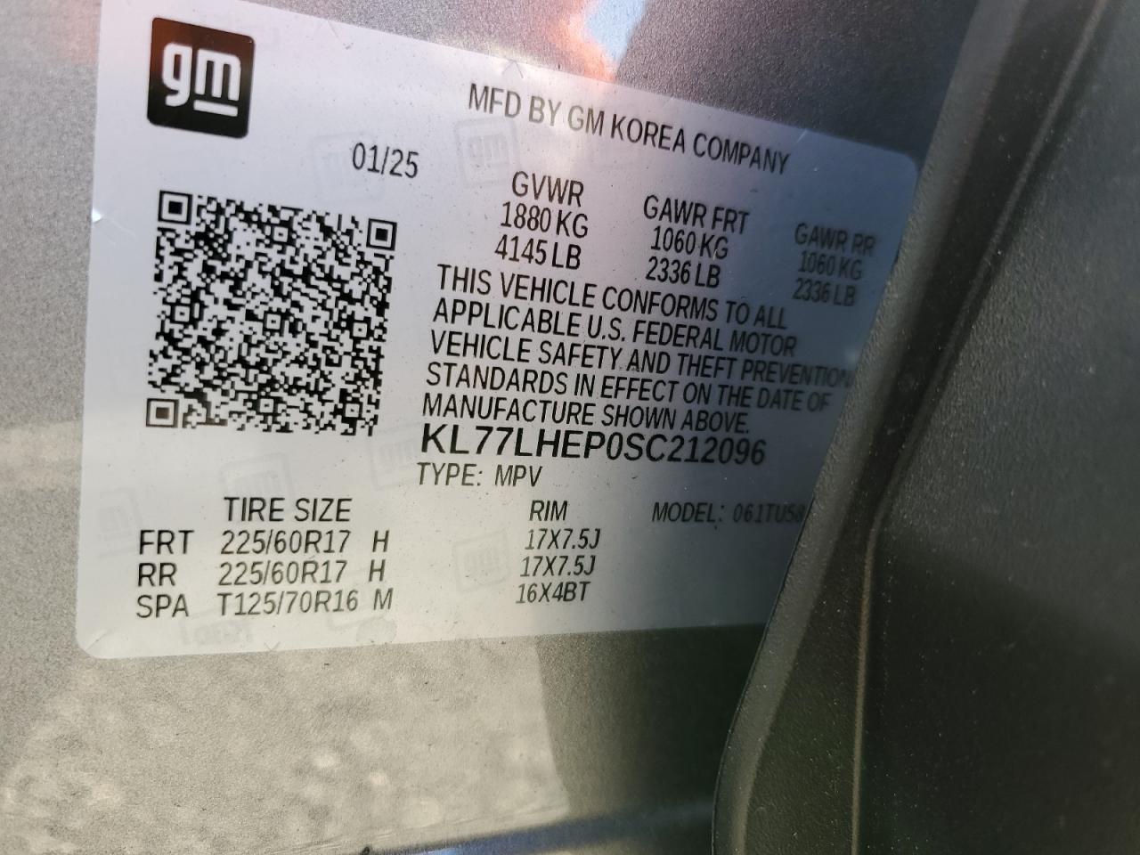 2025 Chevrolet Trax 1Lt VIN: KL77LHEP0SC212096 Lot: 91504245