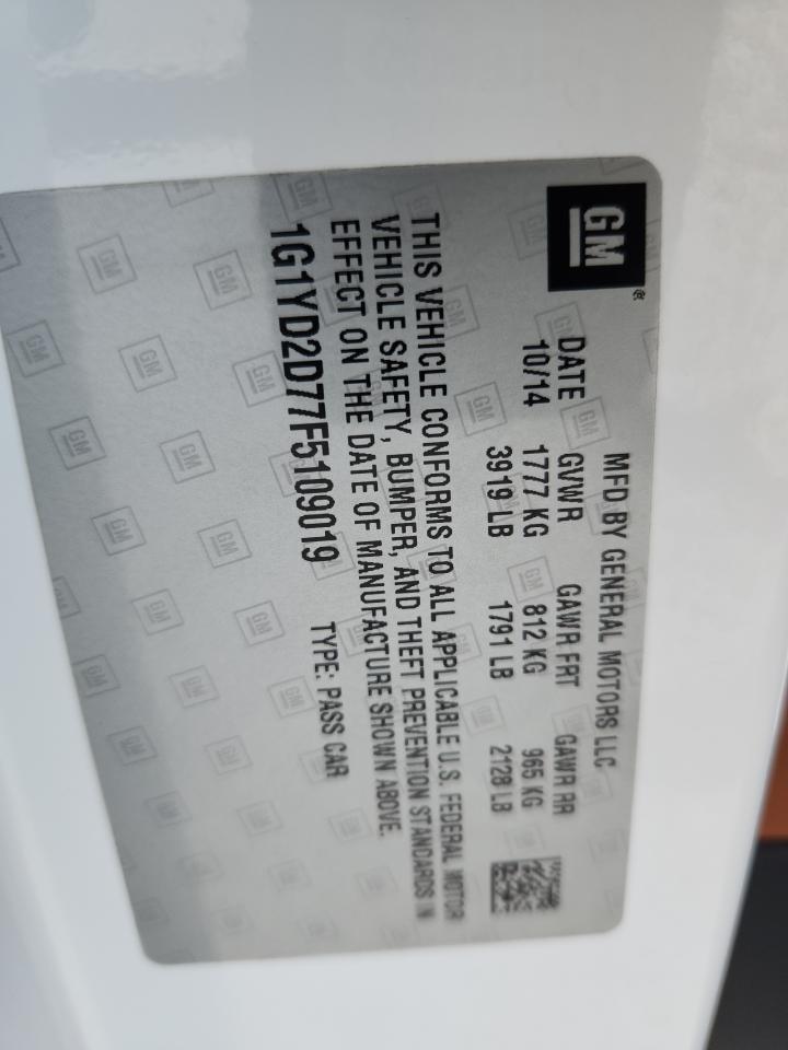 2015 Chevrolet Corvette Stingray 2Lt VIN: 1G1YD2D77F5109019 Lot: 91833815