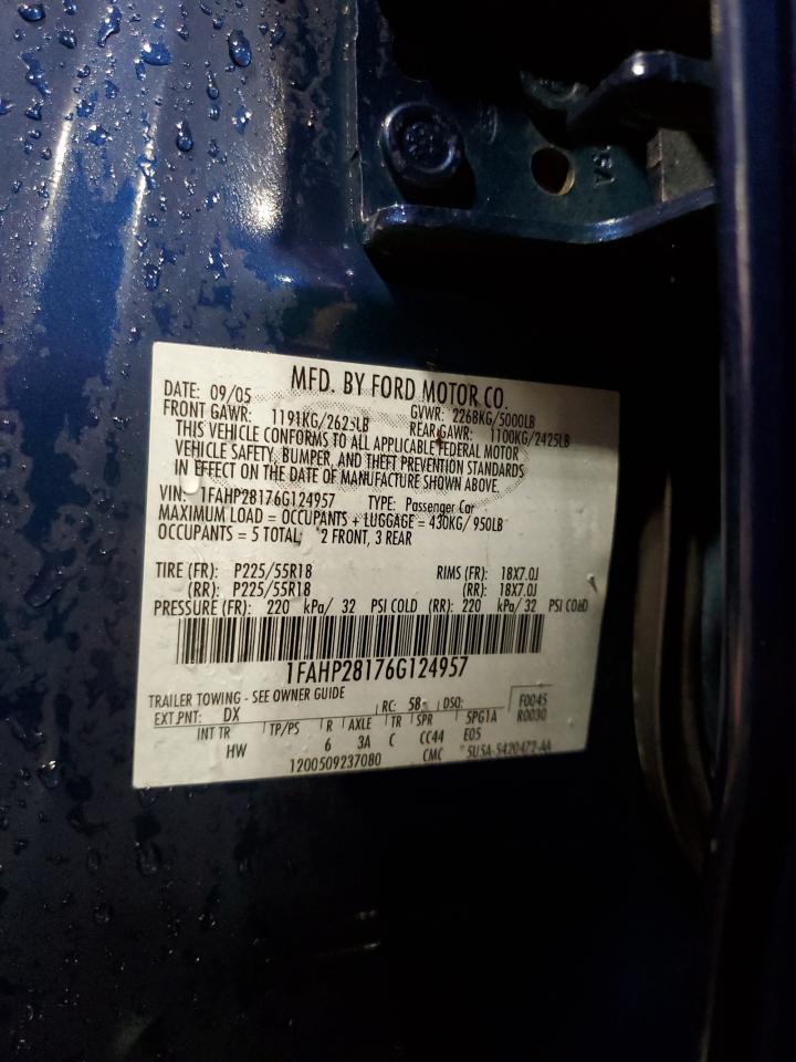 2006 Ford Five Hundred Limited VIN: 1FAHP28176G124957 Lot: 93204345