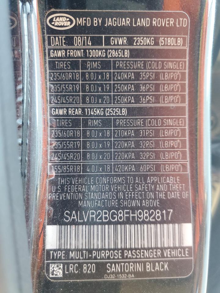 2015 Land Rover Range Rover Evoque Pure Premium VIN: SALVR2BG8FH982817 Lot: 91366565