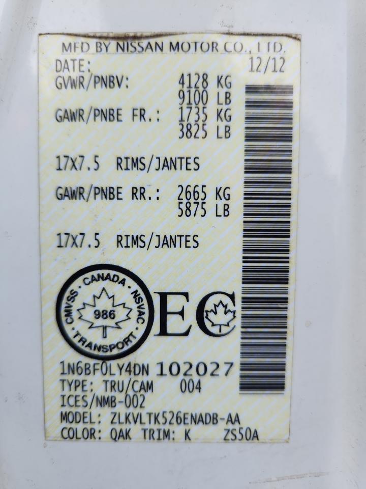 2013 Nissan Nv 2500 VIN: 1N6BF0LY4DN102027 Lot: 93308205