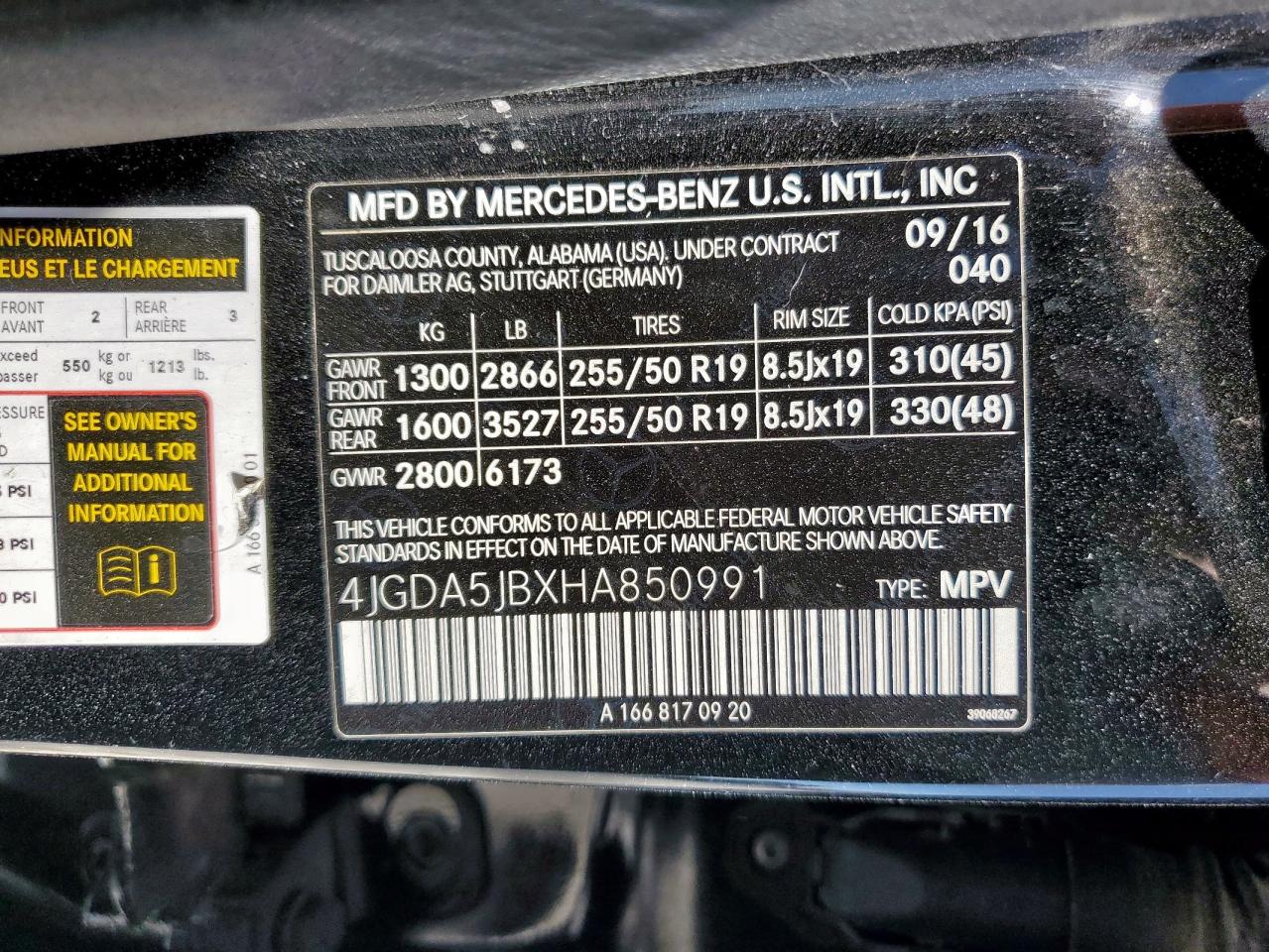 2017 Mercedes-Benz Gle 350 VIN: 4JGDA5JBXHA850991 Lot: 92345195