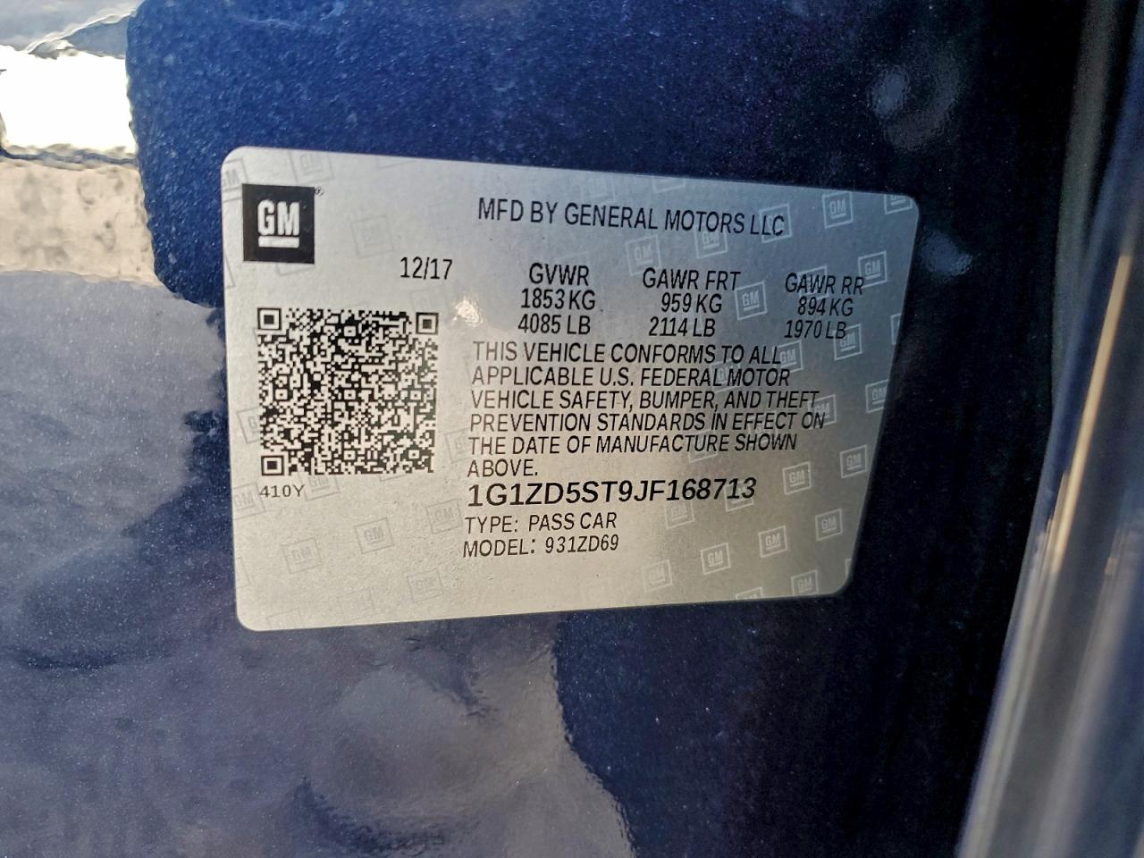 2018 Chevrolet Malibu Lt VIN: 1G1ZD5ST9JF168713 Lot: 94635245