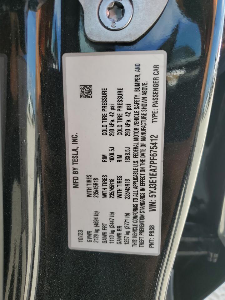 2023 Tesla Model 3 VIN: 5YJ3E1EA7PF675412 Lot: 93370325