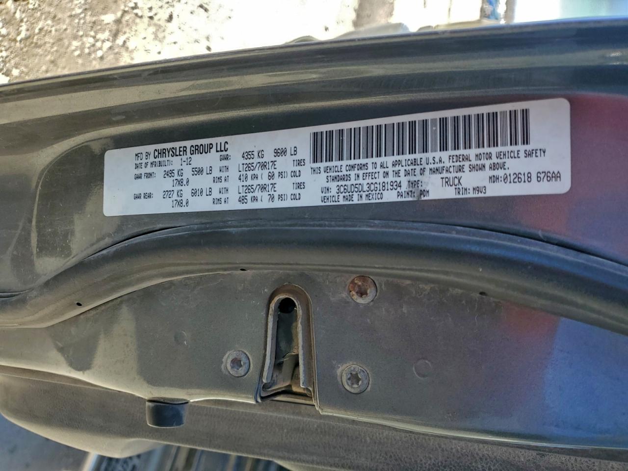 2012 Dodge Ram 2500 Slt VIN: 3C6UD5DL3CG181934 Lot: 92803555